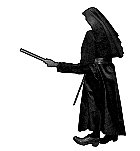Nun hitting air with ruler